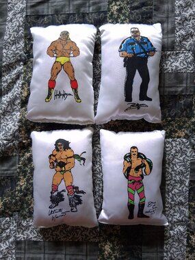 Set of 4 VTG 1991 Ace Novelty WWF Wrestling 6" Mini Pillows Ultimate Warrior
